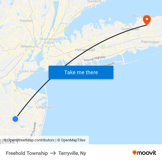 Freehold Township to Terryville, Ny map