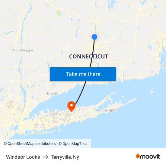 Windsor Locks to Terryville, Ny map