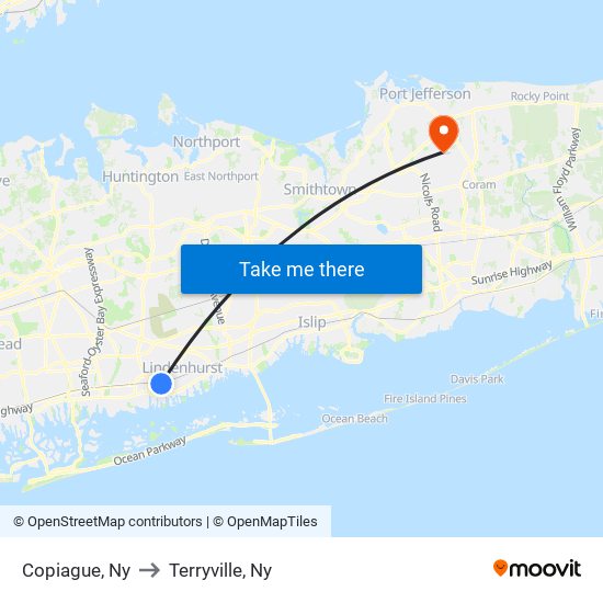 Copiague, Ny to Terryville, Ny map