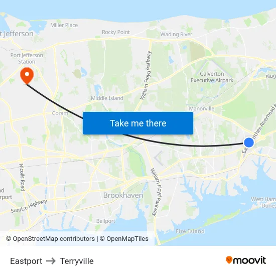 Eastport to Terryville map