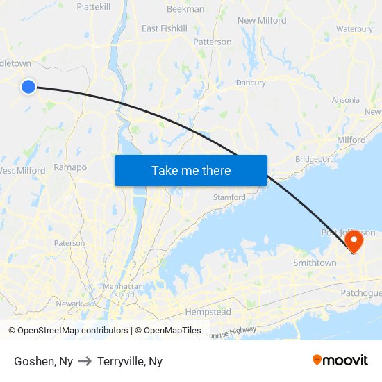 Goshen, Ny to Terryville, Ny map