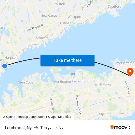 Larchmont, Ny to Terryville, Ny map