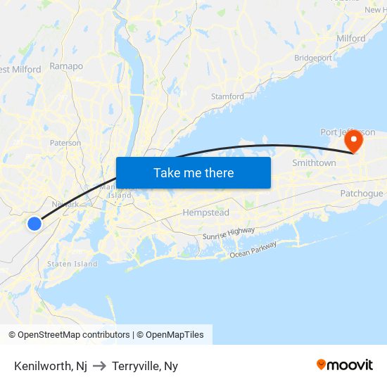 Kenilworth, Nj to Terryville, Ny map