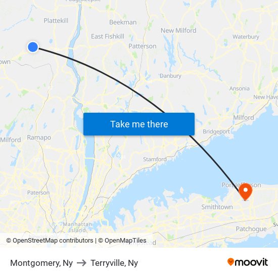 Montgomery, Ny to Terryville, Ny map