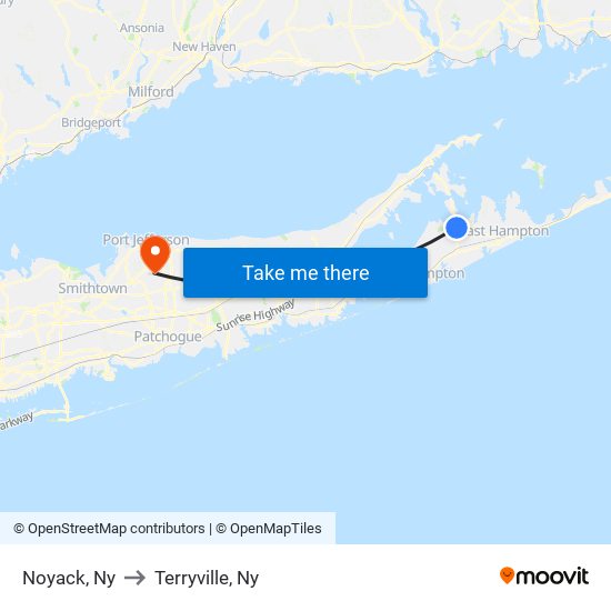 Noyack, Ny to Terryville, Ny map