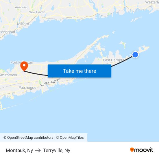 Montauk, Ny to Terryville, Ny map