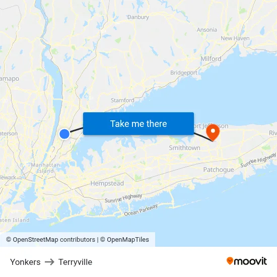 Yonkers to Terryville map