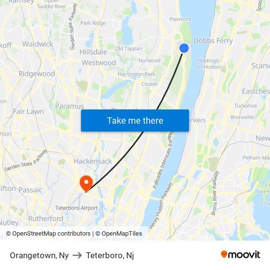 Orangetown, Ny to Teterboro, Nj map