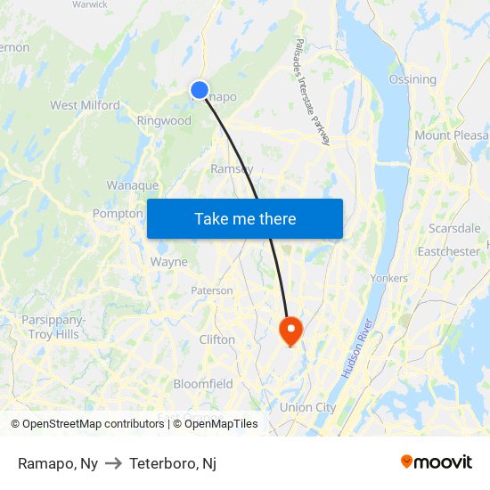 Ramapo, Ny to Teterboro, Nj map