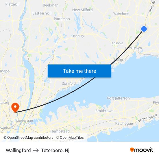 Wallingford to Teterboro, Nj map