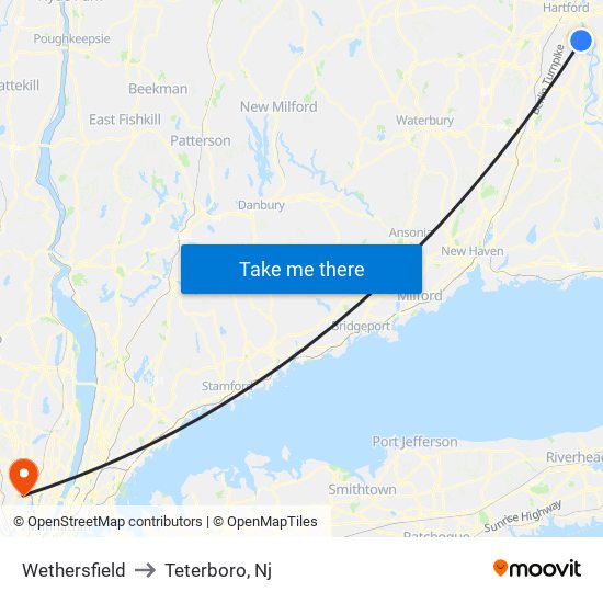 Wethersfield to Teterboro, Nj map