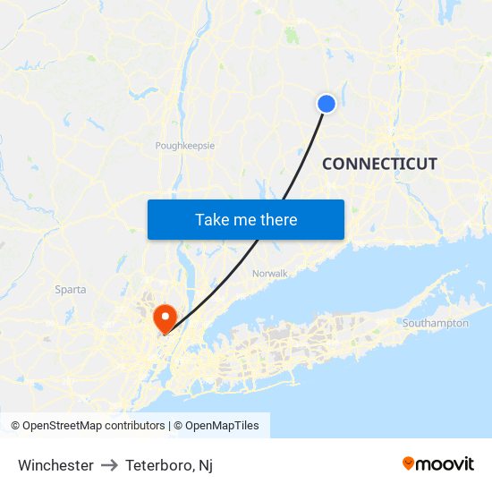 Winchester to Teterboro, Nj map