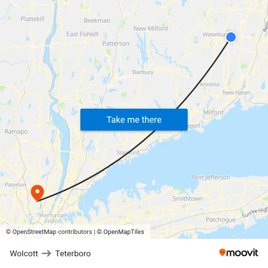 Wolcott to Teterboro map
