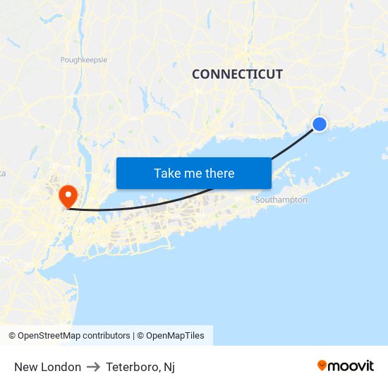 New London to Teterboro, Nj map