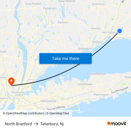 North Branford to Teterboro, Nj map