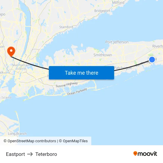 Eastport to Teterboro map