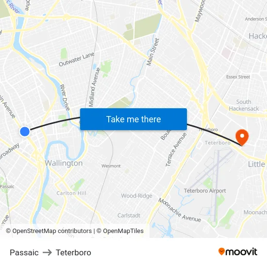 Passaic to Teterboro map