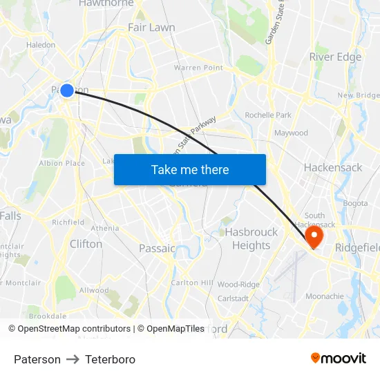 Paterson to Teterboro map