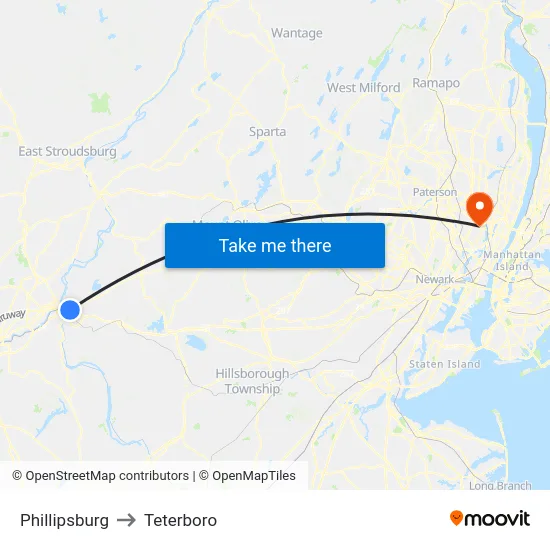 Phillipsburg to Teterboro map