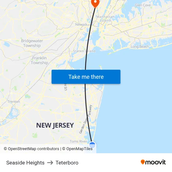 Seaside Heights to Teterboro map