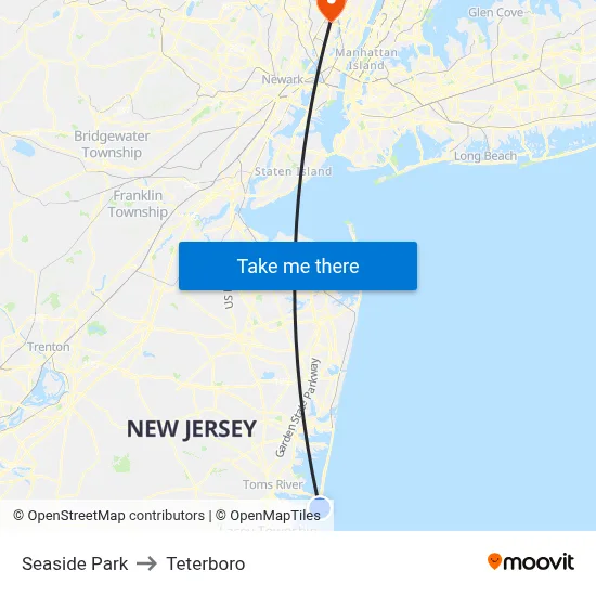 Seaside Park to Teterboro map