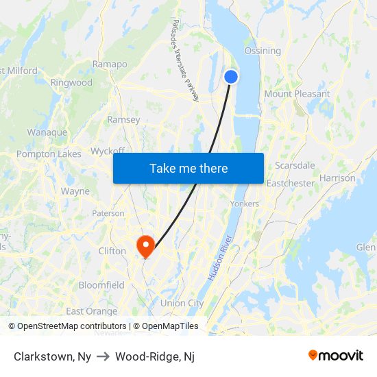 Clarkstown, Ny to Wood-Ridge, Nj map