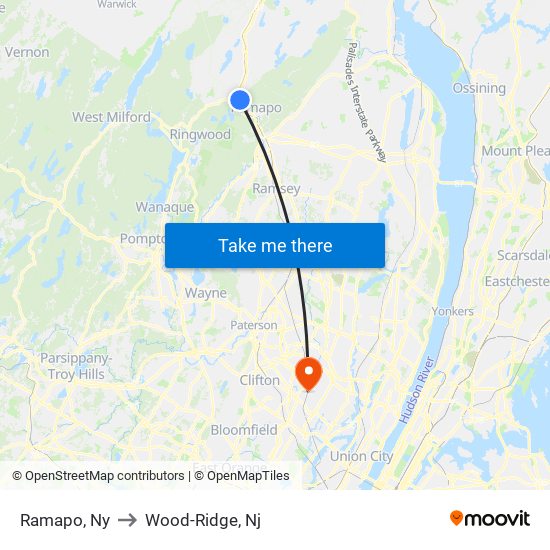 Ramapo, Ny to Wood-Ridge, Nj map