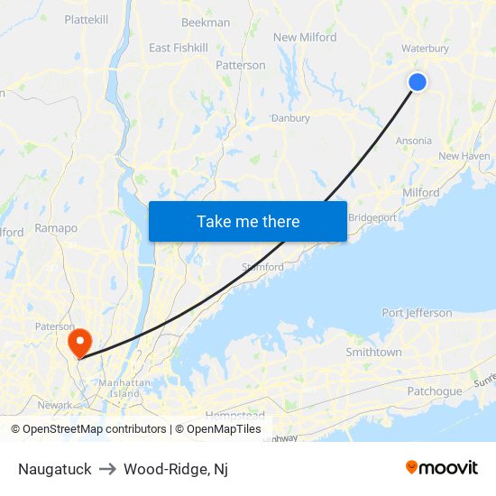 Naugatuck to Wood-Ridge, Nj map