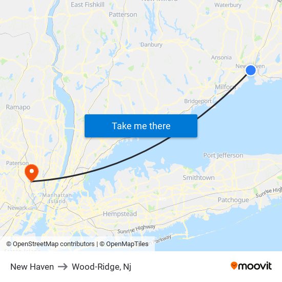 New Haven to Wood-Ridge, Nj map