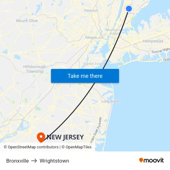 Bronxville to Wrightstown map