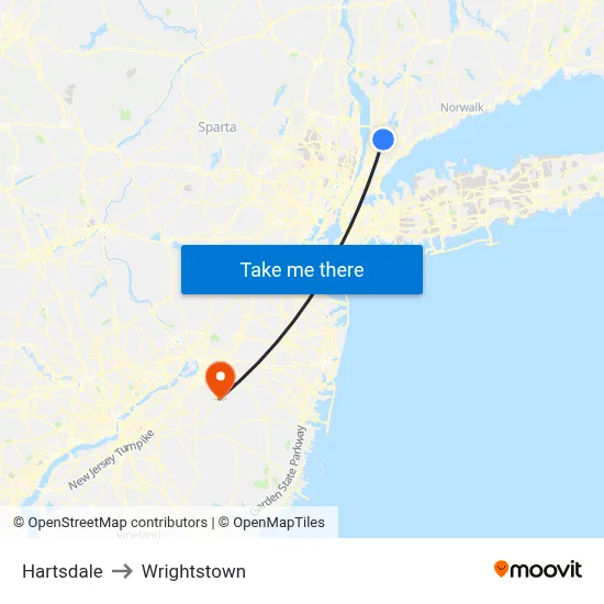 Hartsdale to Wrightstown map