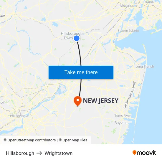 Hillsborough to Wrightstown map