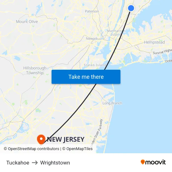 Tuckahoe to Wrightstown map