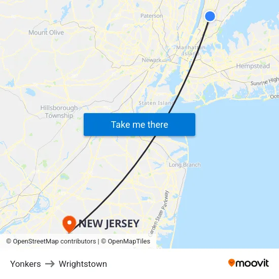 Yonkers to Wrightstown map