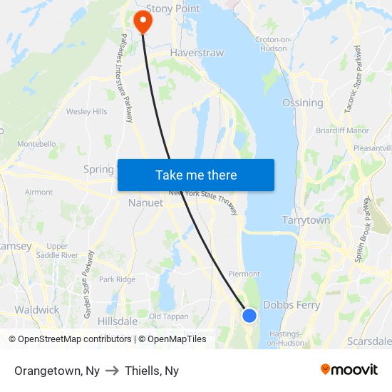 Orangetown, Ny to Thiells, Ny map