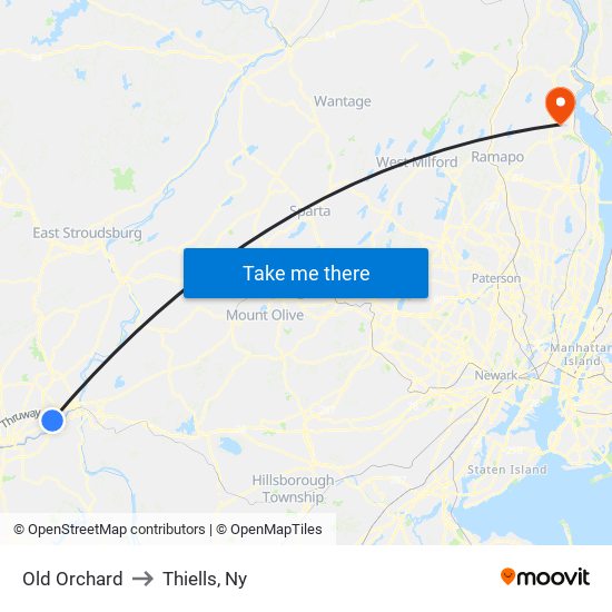 Old Orchard to Thiells, Ny map