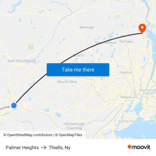 Palmer Heights to Thiells, Ny map