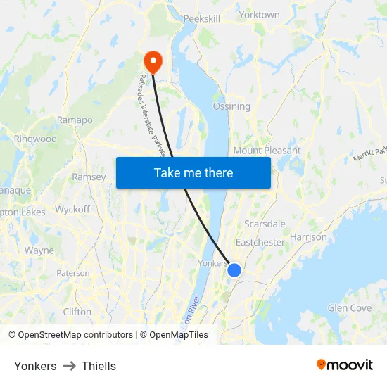 Yonkers to Thiells map