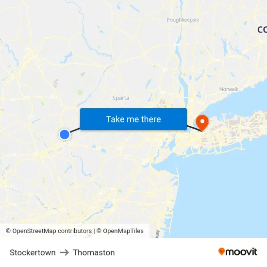Stockertown to Thomaston map