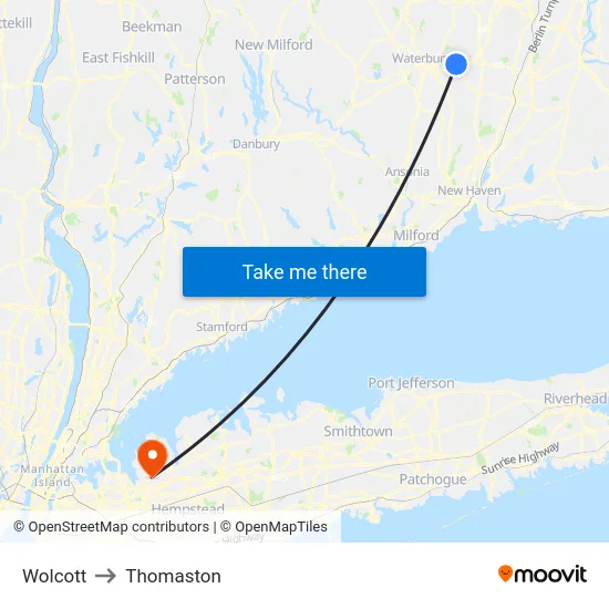 Wolcott to Thomaston map