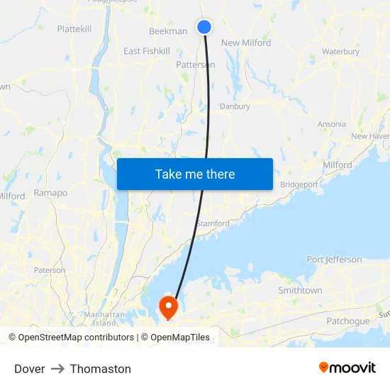Dover to Thomaston map