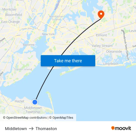 Middletown to Thomaston map