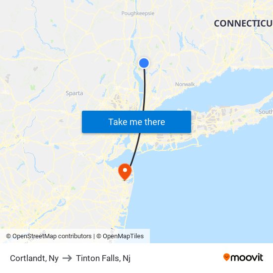 Cortlandt, Ny to Tinton Falls, Nj map