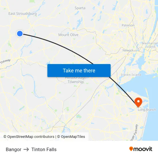 Bangor to Tinton Falls map