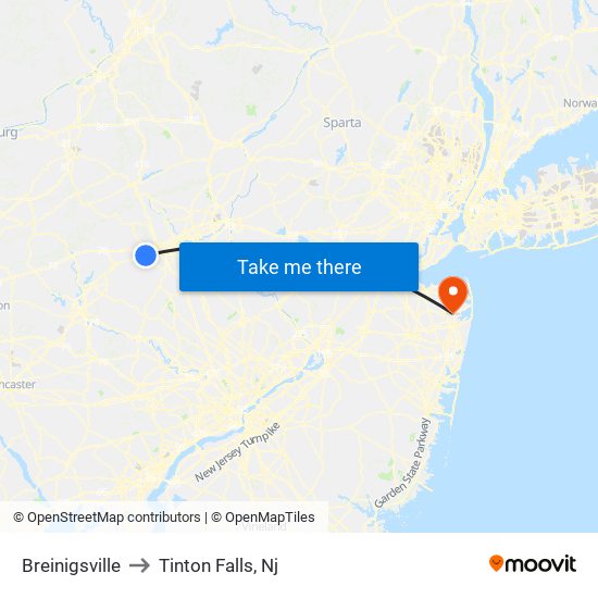 Breinigsville to Tinton Falls, Nj map