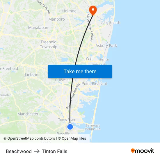 Beachwood to Tinton Falls map