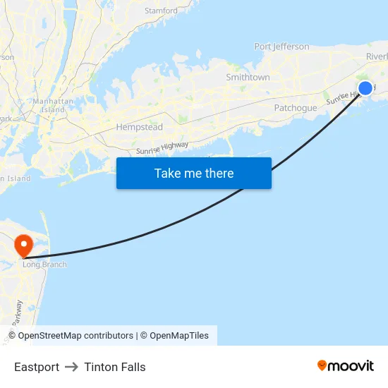 Eastport to Tinton Falls map