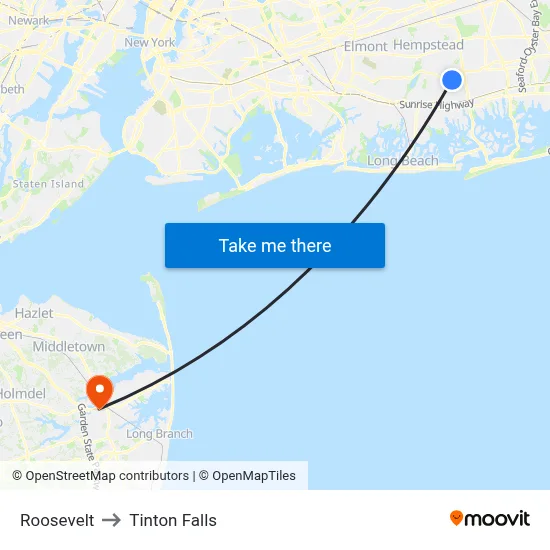 Roosevelt to Tinton Falls map
