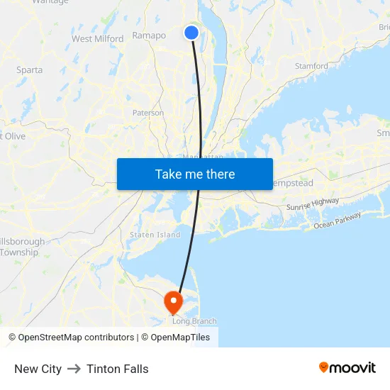 New City to Tinton Falls map