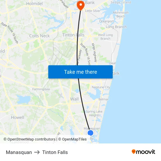 Manasquan to Tinton Falls map